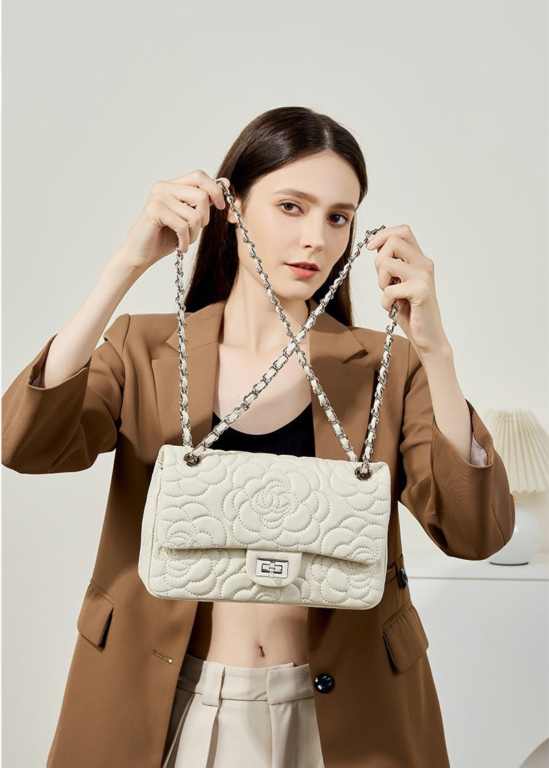 Floral Embroidered Leather Chain Bag