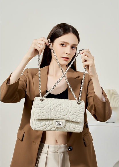 Floral Embroidered Leather Chain Bag