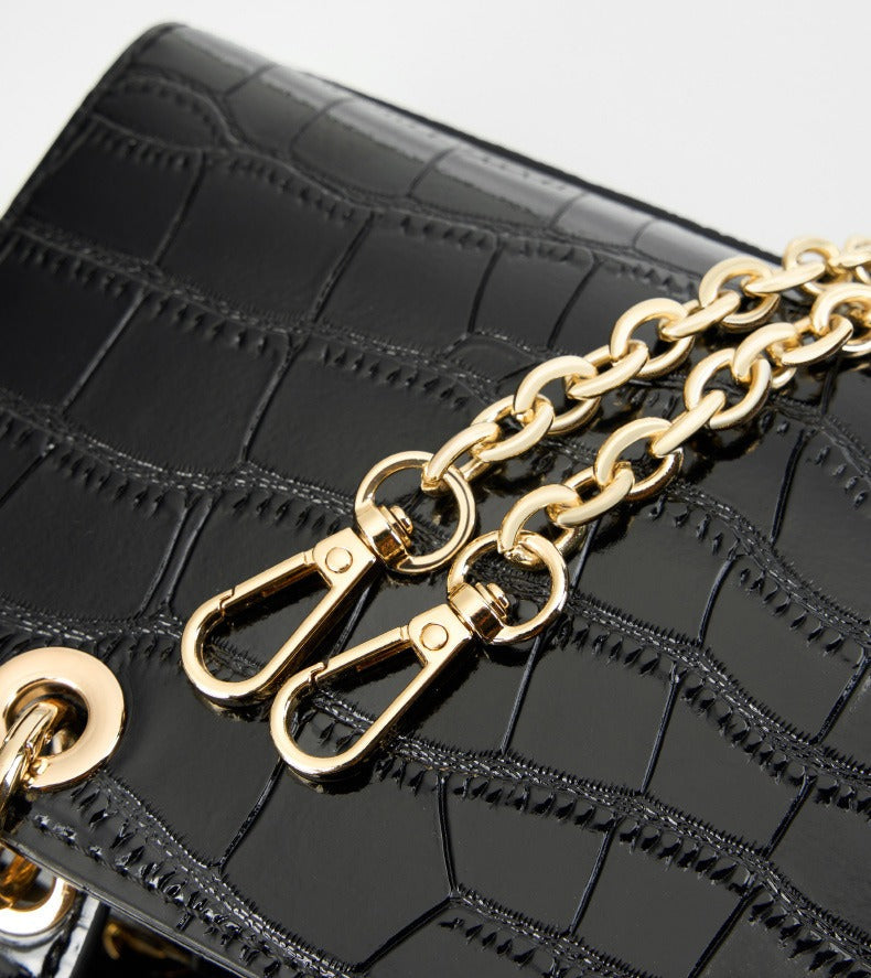 Crocodile Embossed Leather Handbag