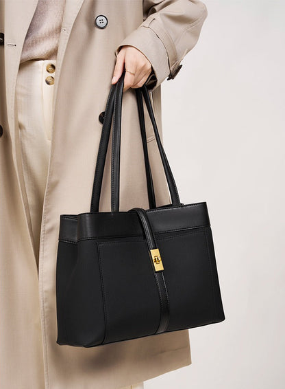 Colorblock Woven Leather Tote Bag