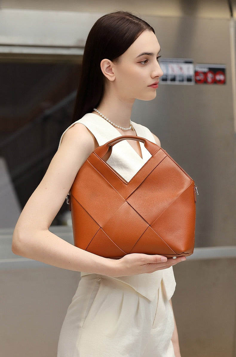 Woven Leather Geometric Tote Bag