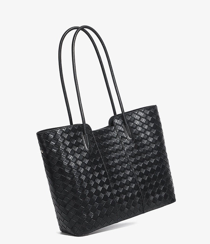 Woven Cowhide Shoulder Tote Bag