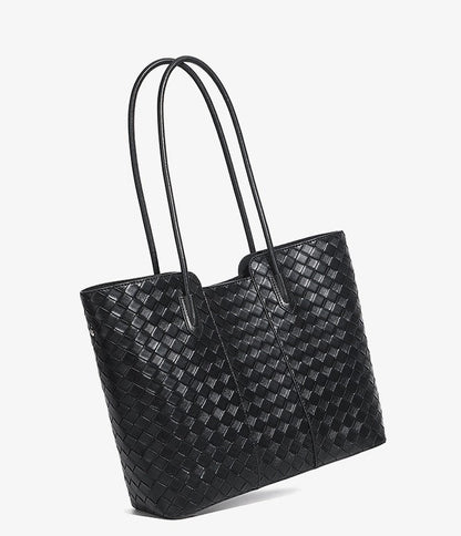 Woven Cowhide Shoulder Tote Bag