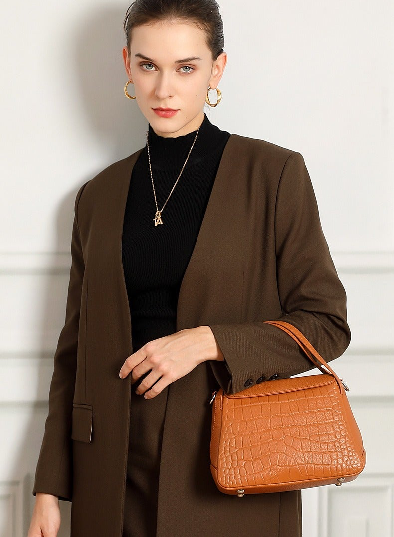 Crocodile Pattern Leather Flap Handbag
