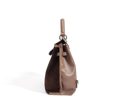 Suede Microfiber Top-Handle Shoulder Bag