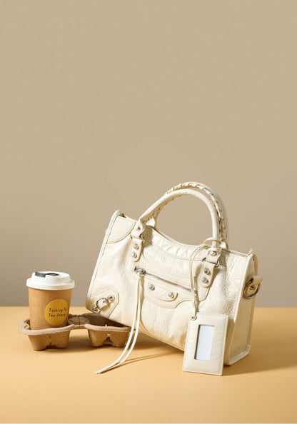 Crinkled Leather Rivet City Tote