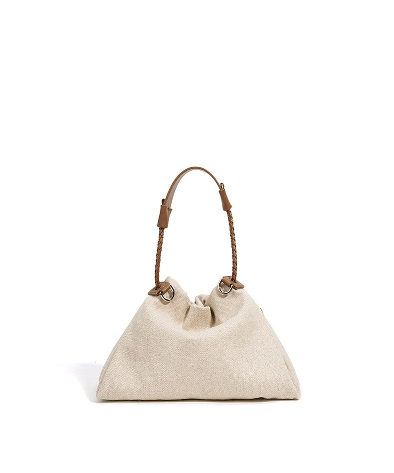Linen Drawstring Shoulder Bucket Bag