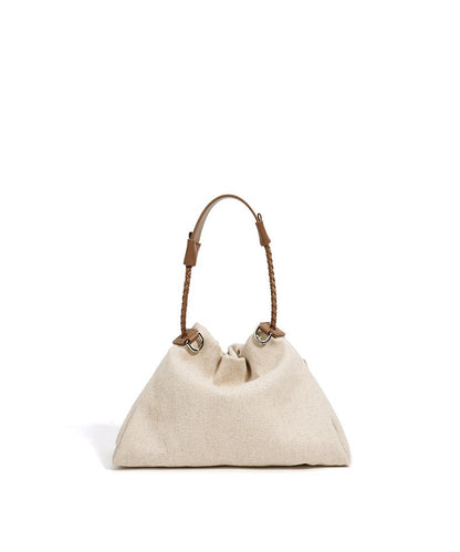 Linen Drawstring Shoulder Bucket Bag