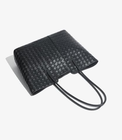 Woven Cowhide Shoulder Tote Bag