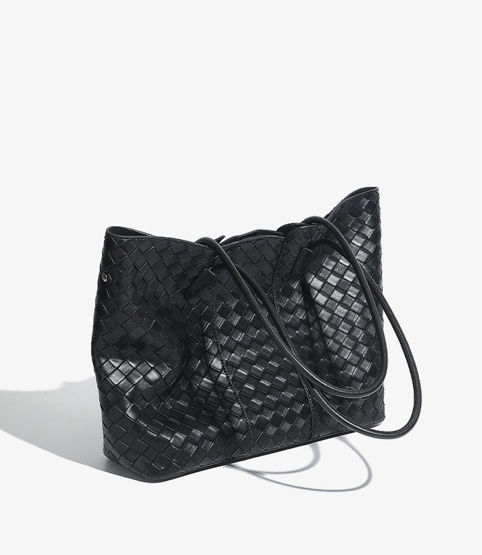 Woven Cowhide Shoulder Tote Bag