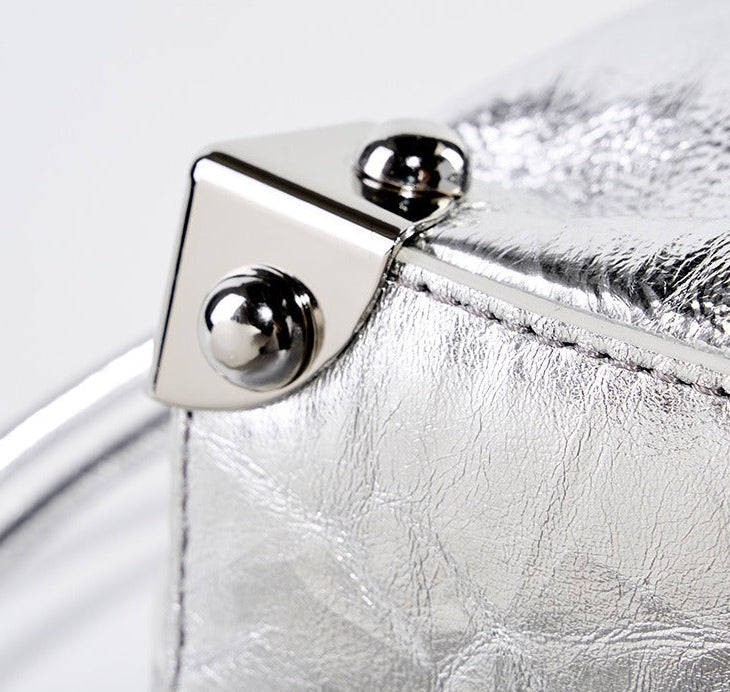 Chic Metallic Leather Drawstring Bag