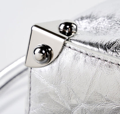 Chic Metallic Leather Drawstring Bag
