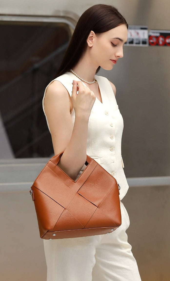 Woven Leather Geometric Tote Bag