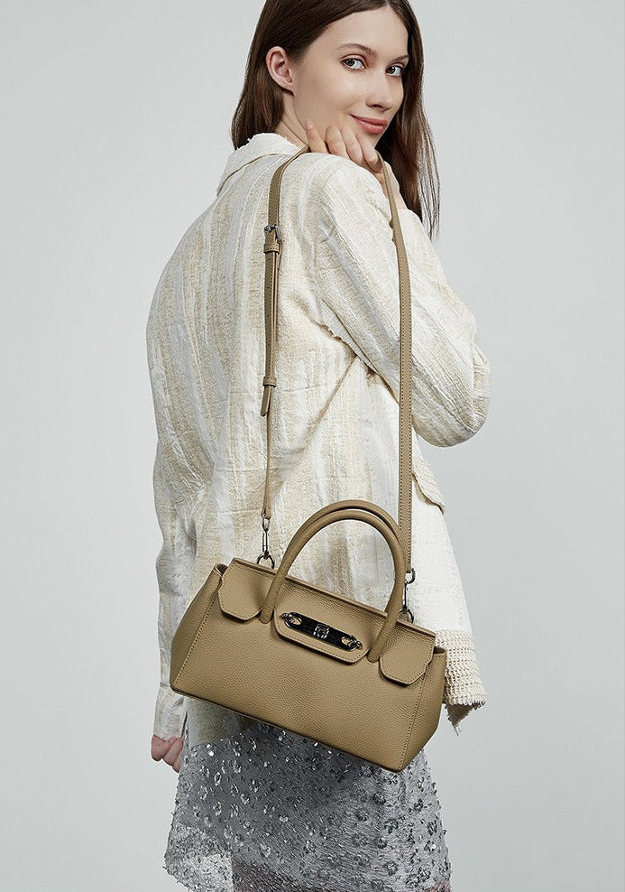 Textured Leather Twist Lock Handbag