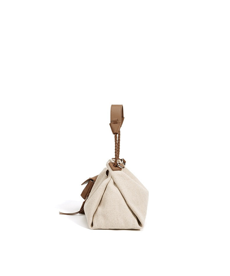 Linen Drawstring Shoulder Bucket Bag