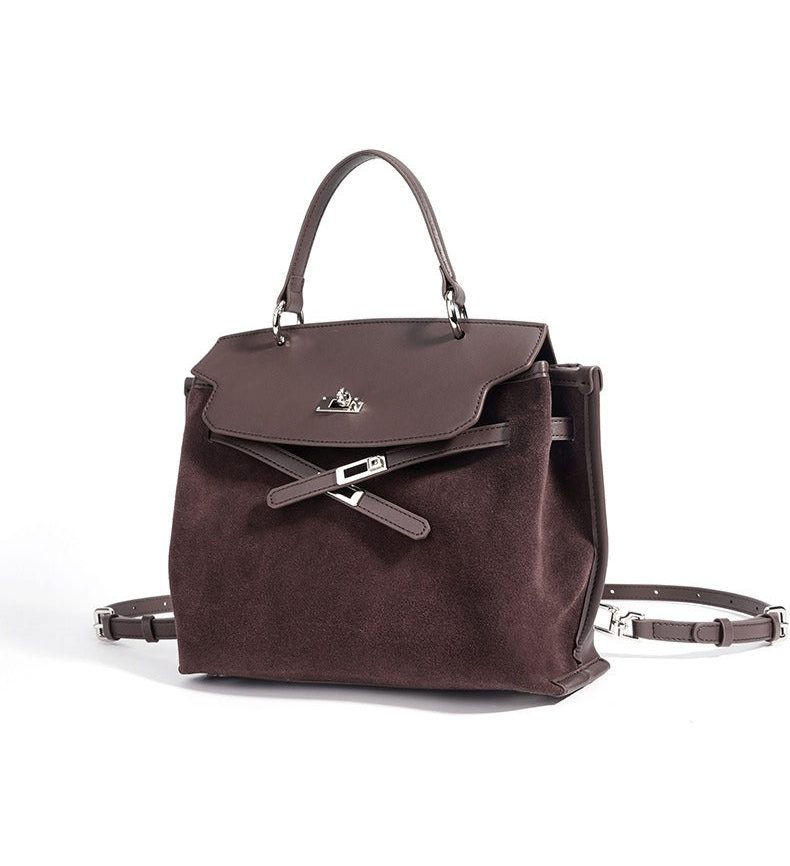 Suede Microfiber Top-Handle Shoulder Bag