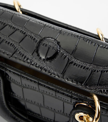 Crocodile Embossed Leather Handbag