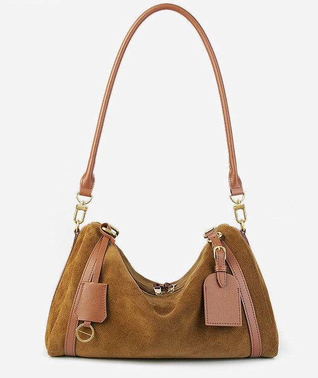 Suede Leather Shoulder Boston Bag