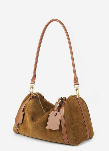 Suede Leather Shoulder Boston Bag
