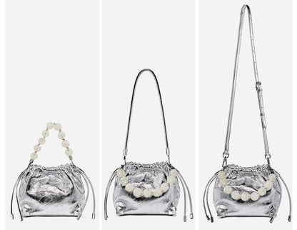 Chic Metallic Leather Drawstring Bag