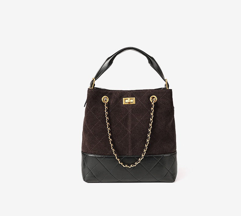 Quilted Suede Chain Bucket Bag