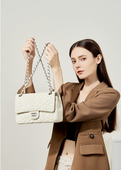 Floral Embroidered Leather Chain Bag