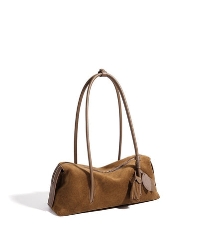 Suede Leaf Charm Shoulder Bag