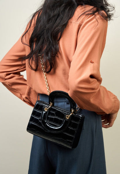 Crocodile Embossed Leather Handbag