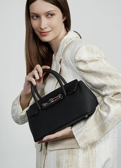 Textured Leather Twist Lock Handbag