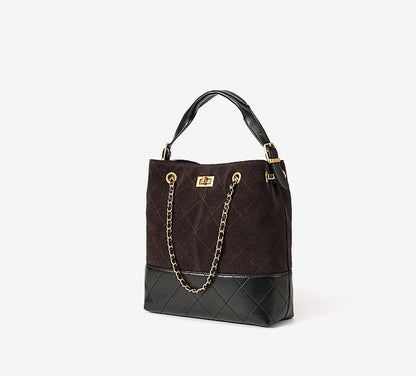 Quilted Suede Chain Bucket Bag