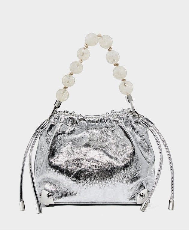 Chic Metallic Leather Drawstring Bag