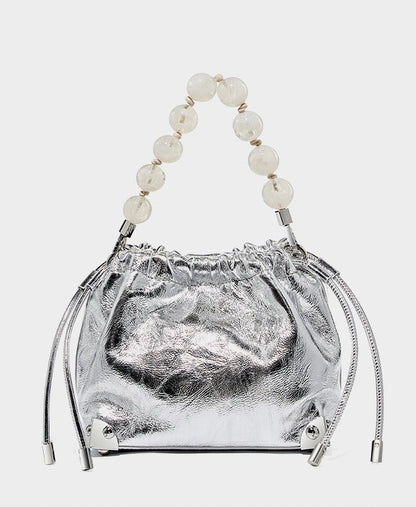 Chic Metallic Leather Drawstring Bag