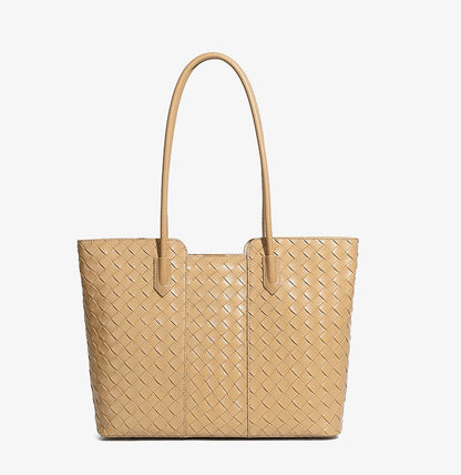 Woven Cowhide Shoulder Tote Bag