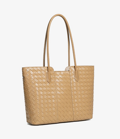 Woven Cowhide Shoulder Tote Bag