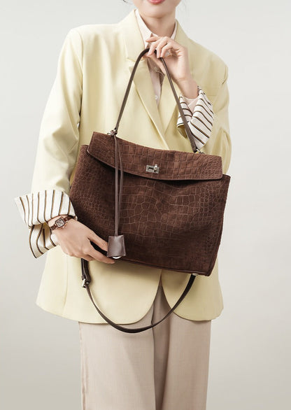 Textured Suede Shoulder Flap Bag