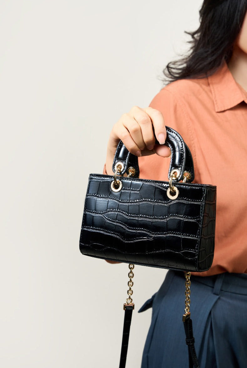 Crocodile Embossed Leather Handbag