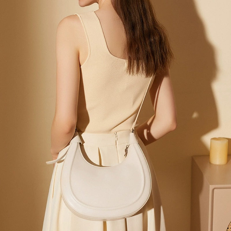 Minimalist Structured Leather Crescent Bag