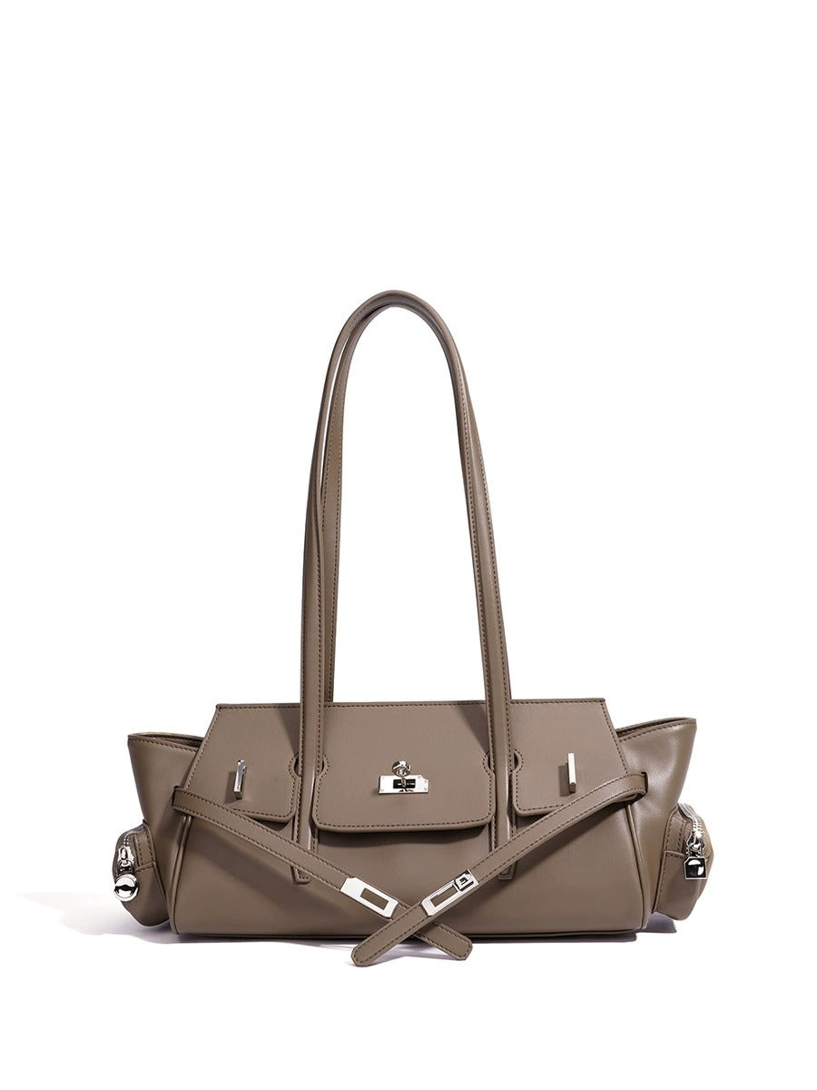 Leather East-West Turn-Lock Shoulder Bag