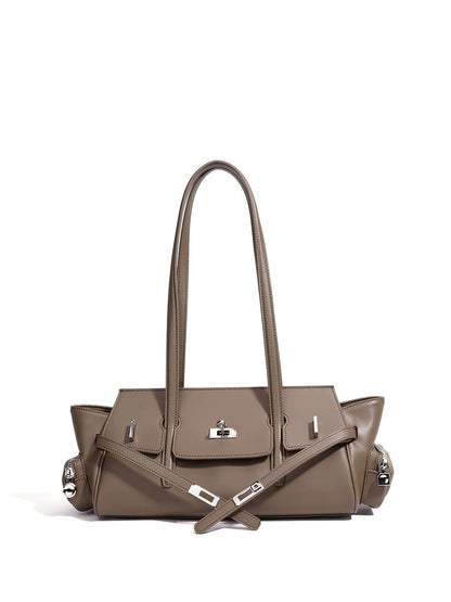 Leather East-West Turn-Lock Shoulder Bag