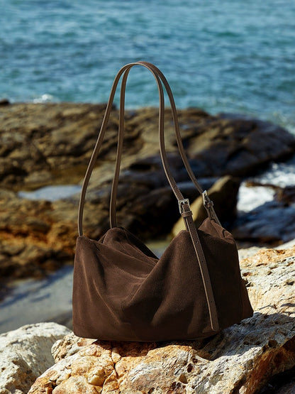 Minimalist Suede Leather Hobo Bag