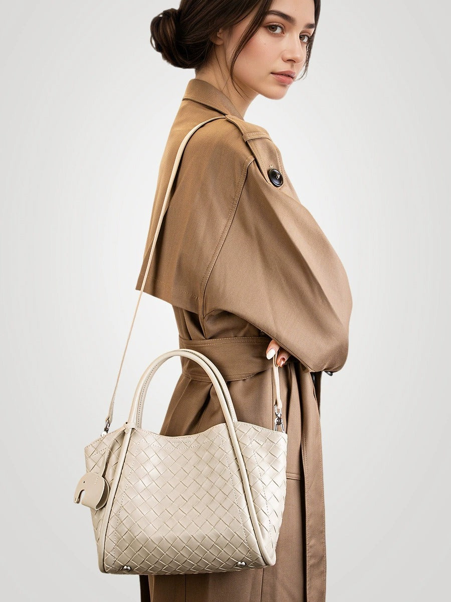 Woven Leather Charm Tote Bag