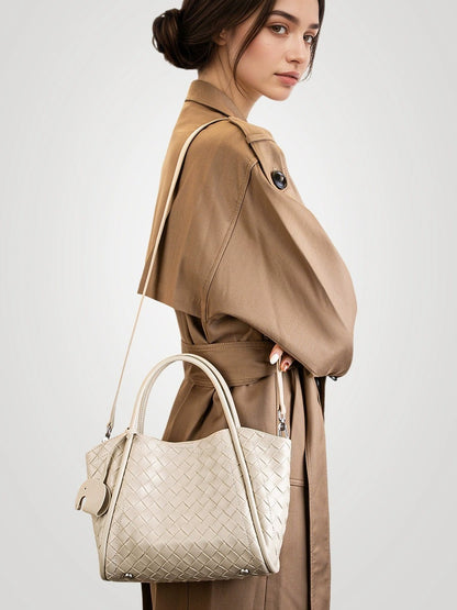 Woven Leather Charm Tote Bag