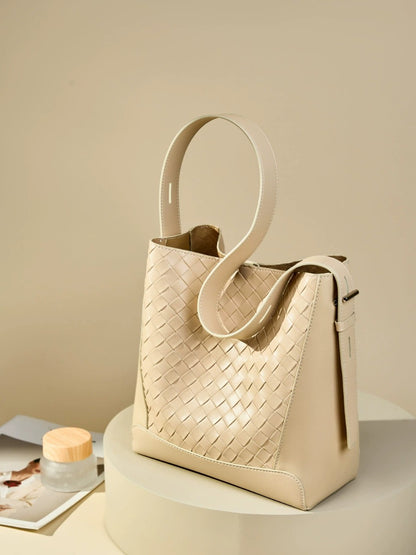 Woven Leather Bucket Shoulder Bag