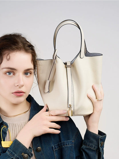 Genuine Leather Luxe Bucket Tote Bag