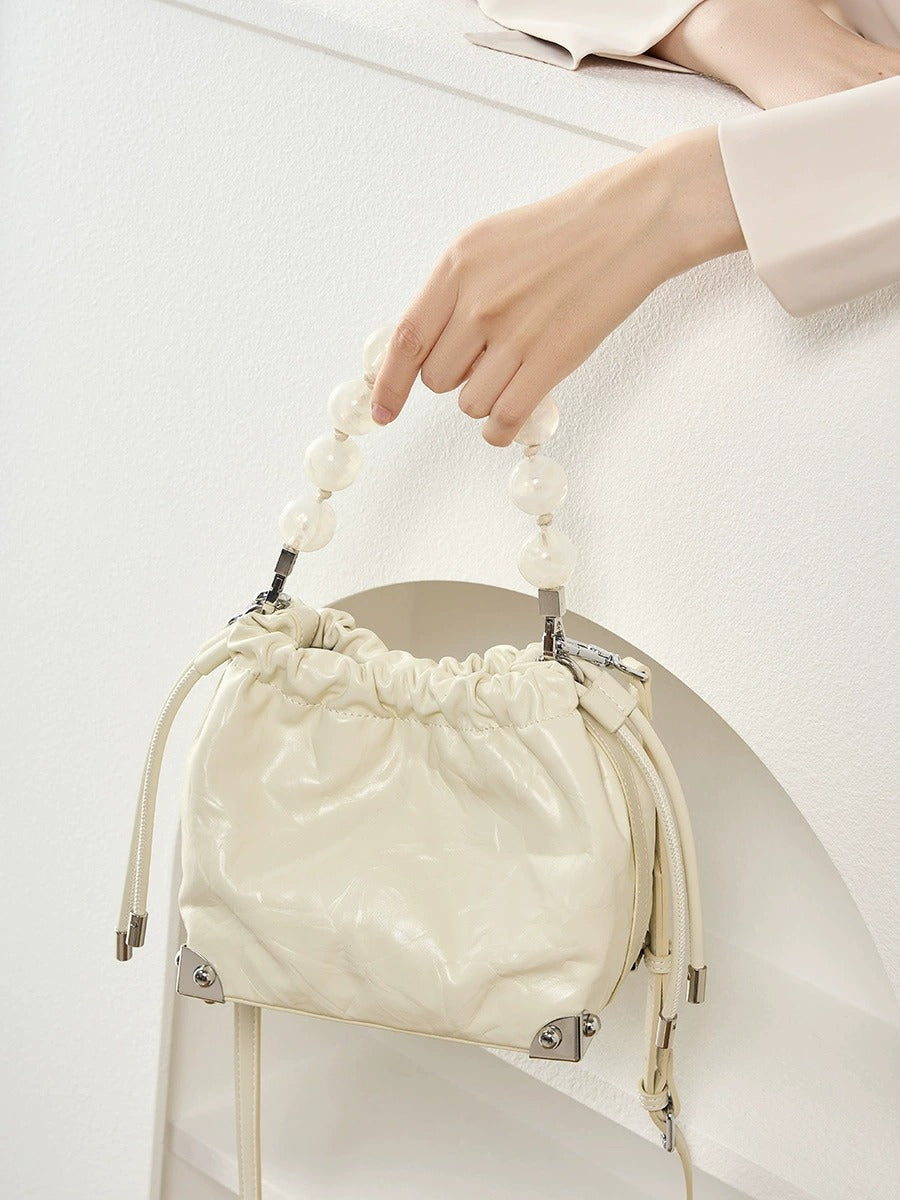 Chic Metallic Leather Drawstring Bag
