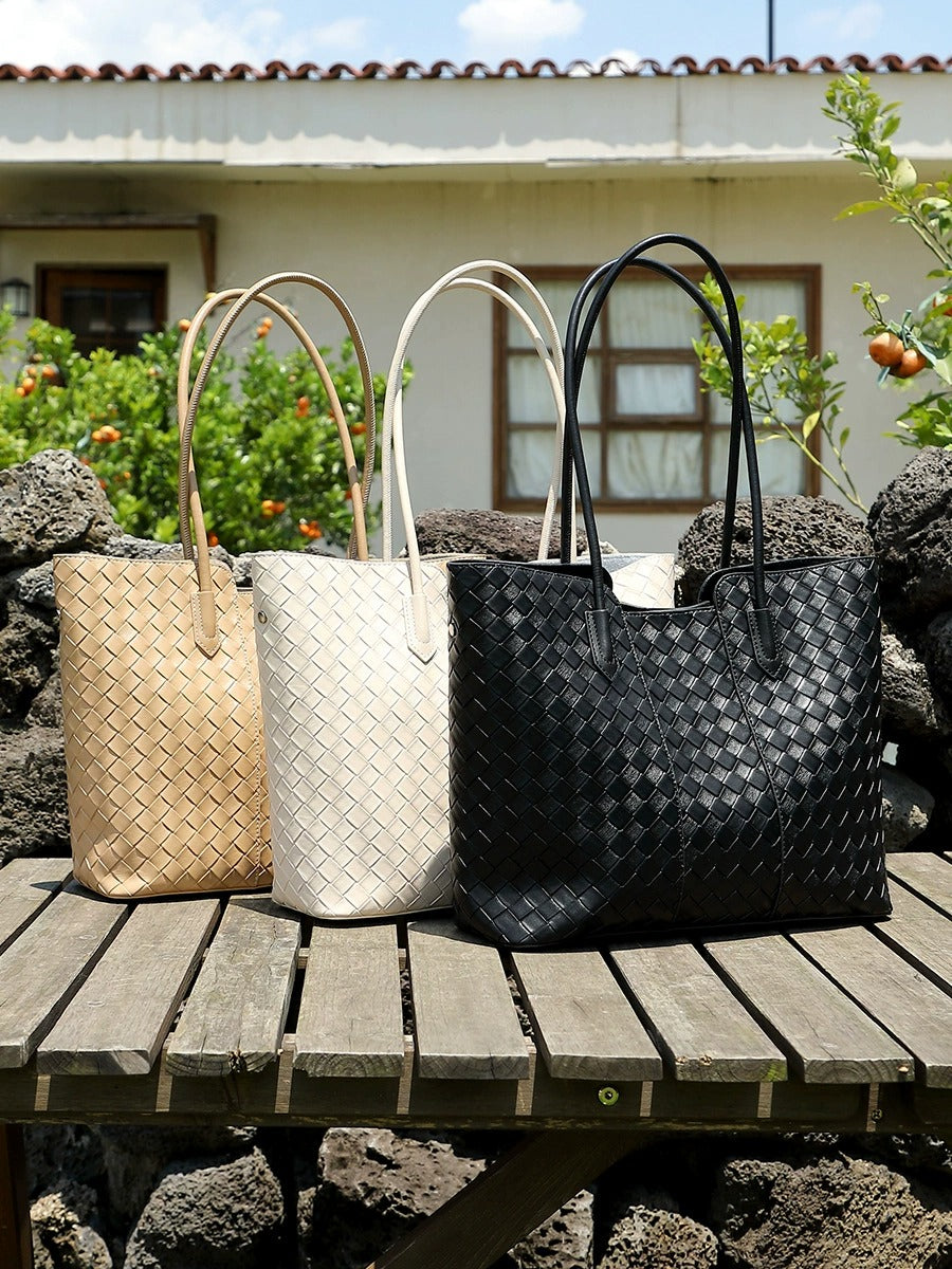 Woven Cowhide Shoulder Tote Bag