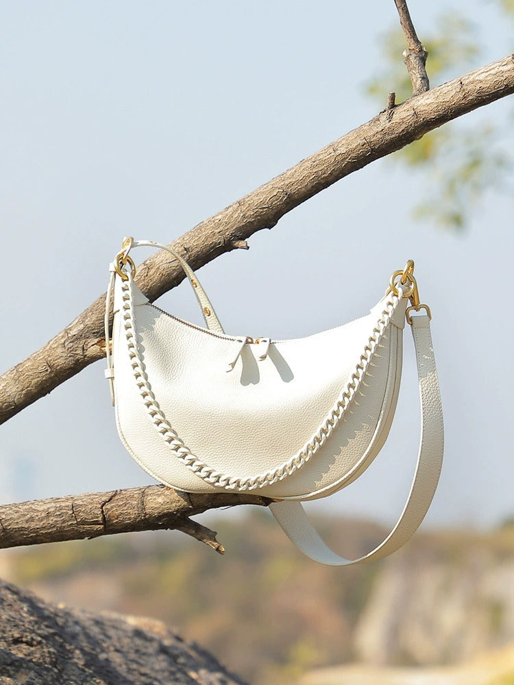 Elegant Pebbled Leather Crescent Bag