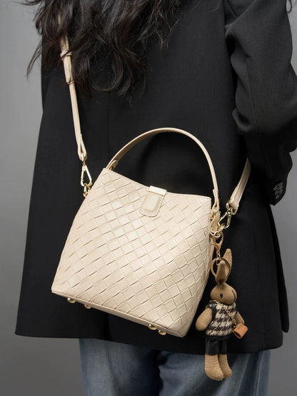Woven Leather Compact Bucket Bag