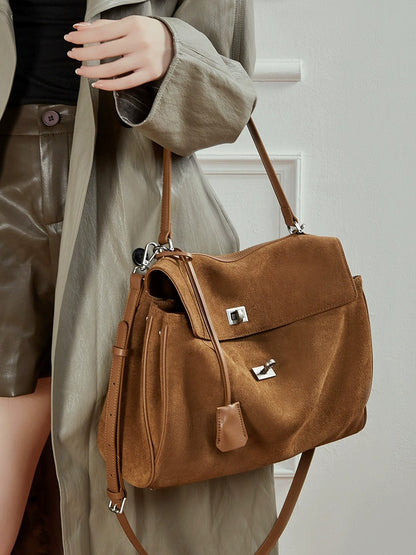 Suede Leather Shoulder Satchel Bag