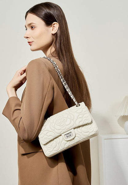 Floral Embroidered Leather Chain Bag
